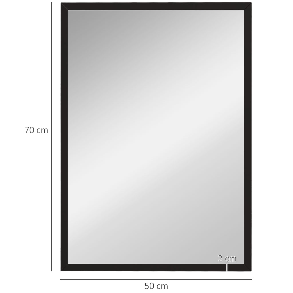 HOMCOM Rectangular Wall Mirror with Hooks, Glass and MDF, 50x70 cm, Black