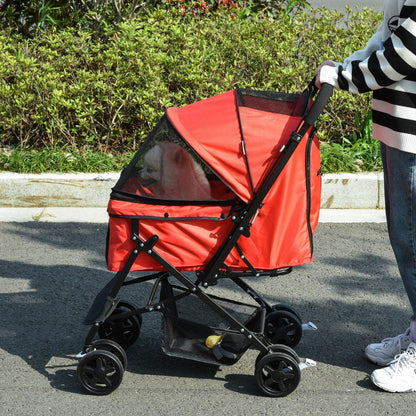 Foldable Stroller for Small Dogs with Swivel Handle and Wheels with Brakes, 76.5x52x95cm, Red