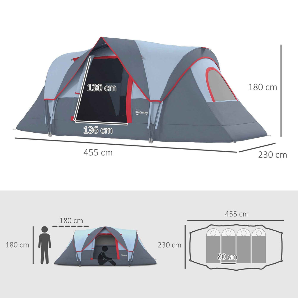 Outsunny 6-Person Water-Repellent Camping Tent with UV Protection, Fiberglass Poles, 4.55 x 2.2 x 1.8 m, Grey
