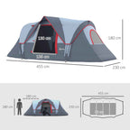 Outsunny 6-Person Water-Repellent Camping Tent with UV Protection, Fiberglass Poles, 4.55 x 2.2 x 1.8 m, Grey