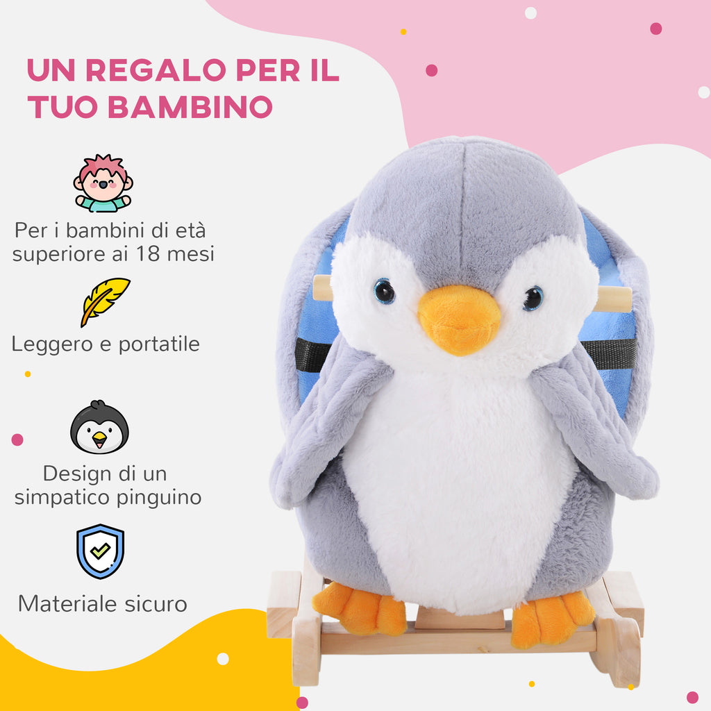 Plush Penguin Rocking Horse with 32 Music and Safety Belt, Age 18 Months