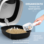 Cat Litter Box with Lid, Scoop and Deodorizer, Foldable Design, 52x41x38 cm, White and Black