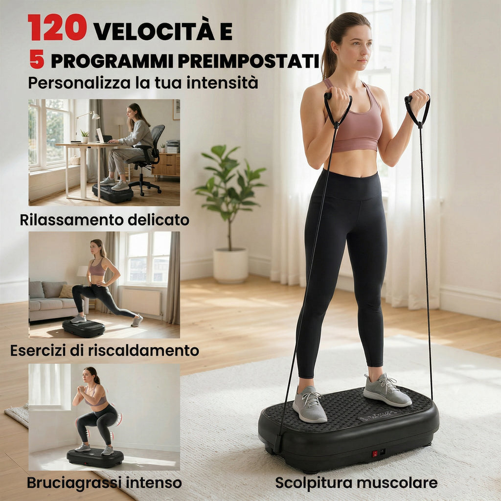 SPORTNOW Vibration Plate with 120 Speed Levels, 5 Programs and LED Display, Silent, with Resistance Bands