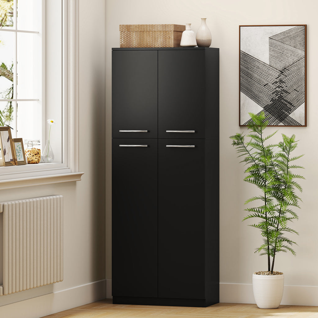 Minimal Storage Unit with 2 Cabinets and Adjustable Shelves, Black Wood, 59x31x155 cm