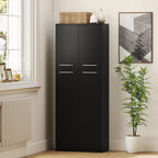 Minimal Storage Unit with 2 Cabinets and Adjustable Shelves, Black Wood, 59x31x155 cm