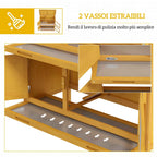 PawHut 2-Tier Rabbit Hutch in Fir Wood and Tar with Ramp, 2 Removable Trays, 4 Doors, 97x44x91 cm, Yellow