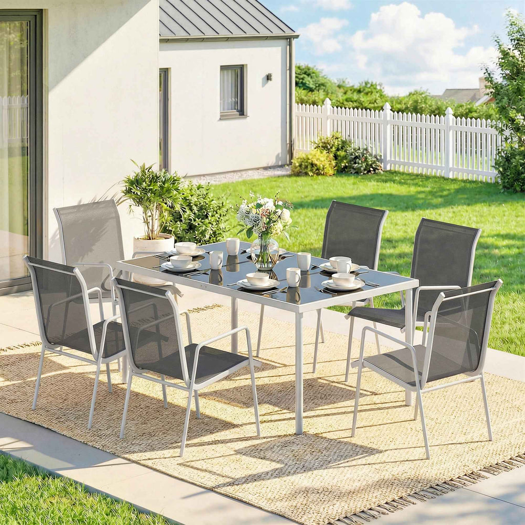 Outsunny 7-Piece Garden Set: Rectangular Table and 6 Stackable Chairs