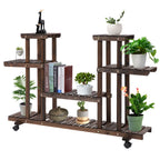 4-Tier Flower Rack, Indoor and Outdoor Wooden Planter with 4 Wheels, 123.5 x 33 x 80cm - Borge' Group Limited