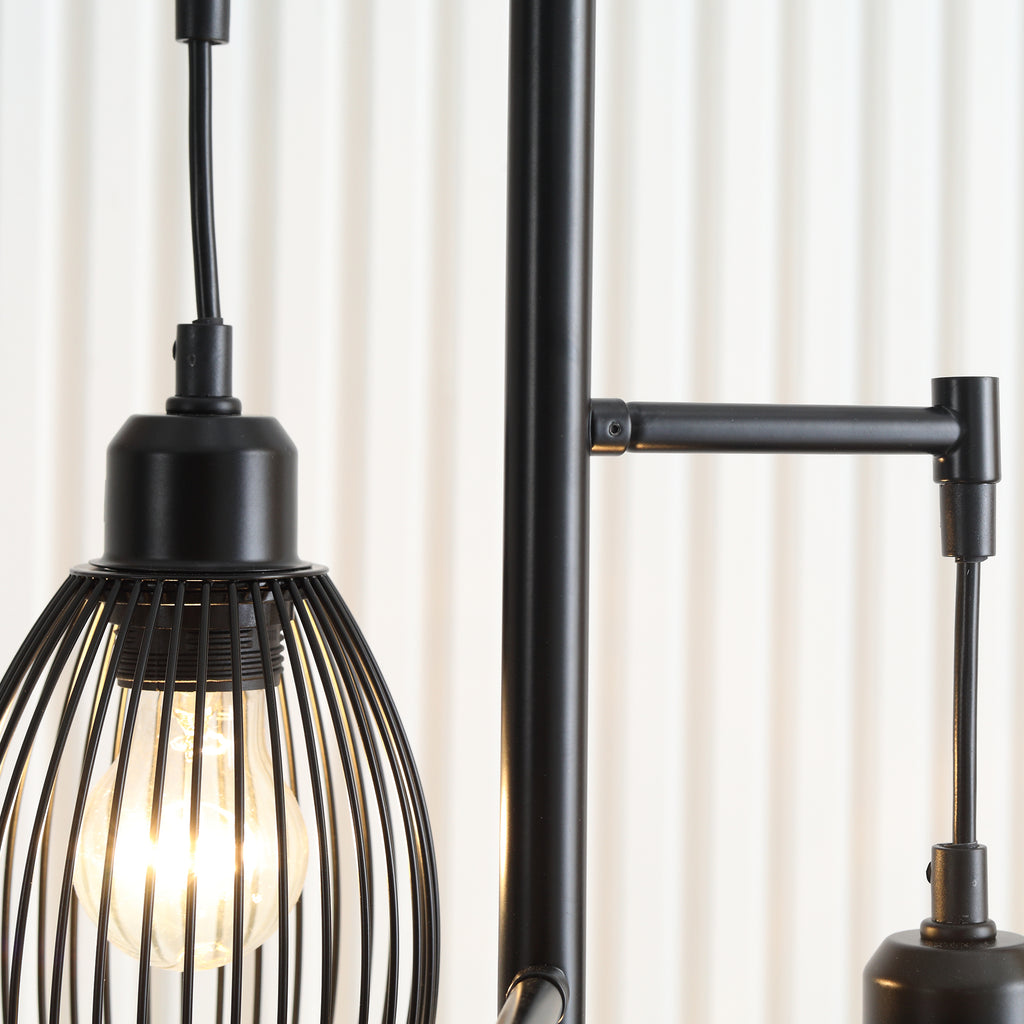 Industrial Floor Lamp with 3 Lampshades and Adjustable Dimmer, Steel, 30x30x170.5 cm, Black