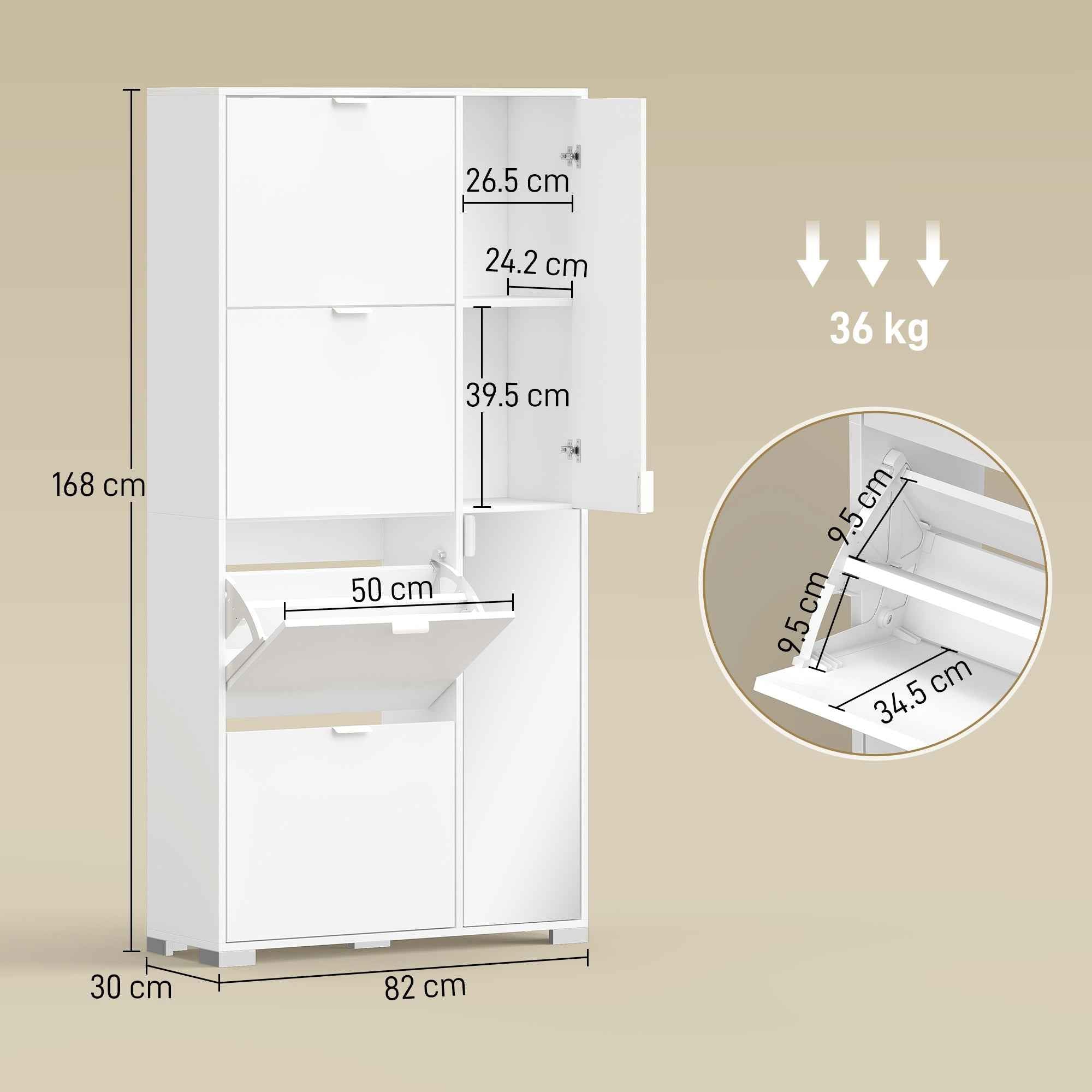 HOMCOM Shoe Rack with Mirror, 4 Drawers with Flap, Entrance Shoe Cabinet, White