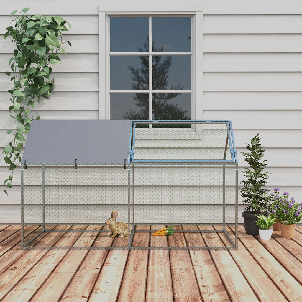 Steel Pet Cage with Oxford Fabric Roof and Stakes, 198x100x120 cm, Green and Silver
