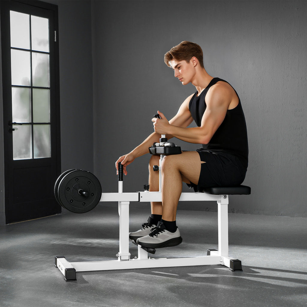 SPORTNOW Adjustable Seated Calf Machine, for Leg, Calf, Waist and Arm Training, Home Gym, White