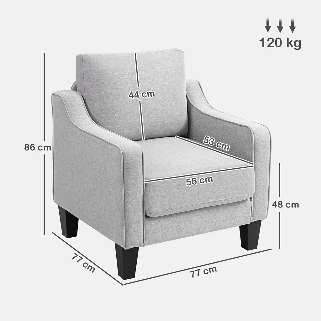 Modern Fabric Armchair with Thick Padding and Pocket Springs, 77x77x86 cm, Grey