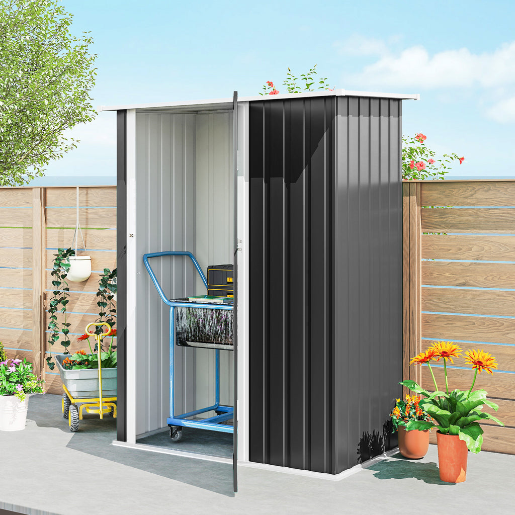 Outsunny Metal Tool Shed with Sloped Roof and Lockable Door, 142x86x189 cm, Dark Grey