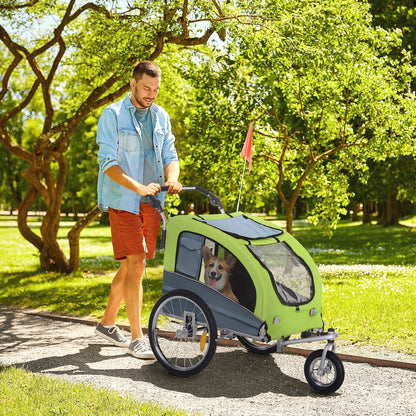 PawHut Bicycle Trailer for Medium Size Dogs with 2 Entrances with Windows and Sunroof, 126-155x83x108 cm, Green - Borgè