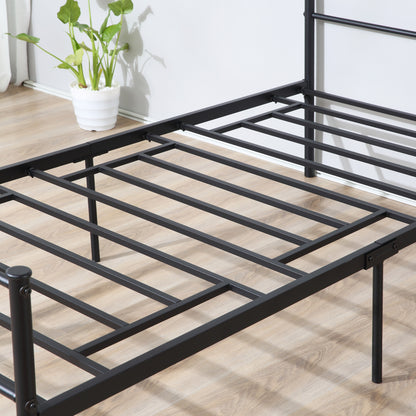 Single Steel Bed Frame 90x200cm with Slats, Headboard and Footboard, Black - Borgè