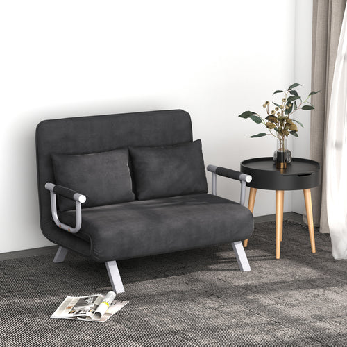 2 Seater Sofa Bed in Faux Leather and Steel with 5-Position Adjustable Seat, 105x80x78 cm, Grey