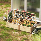 Garden Bed with 3 Trellis and 2 Fir Wood Planters with Open Bottom, 119x62.5x64 cm, Wood Color