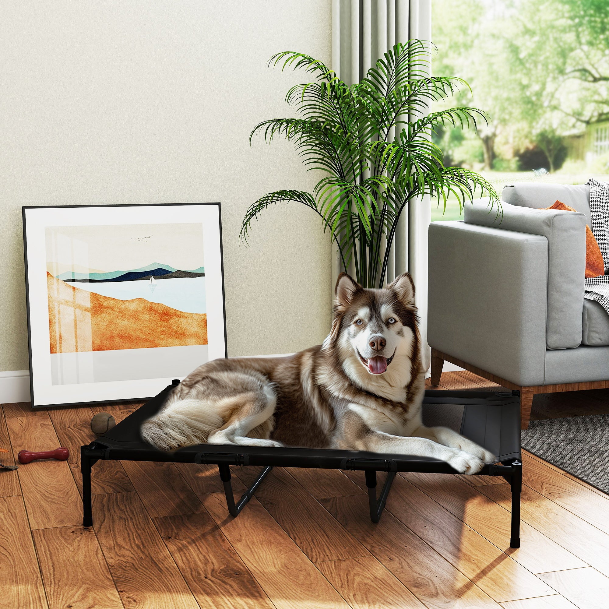 PawHut Raised Dog Bed with Travel Bag, Metal and Oxford Fabric, 122x92x23 cm, Black