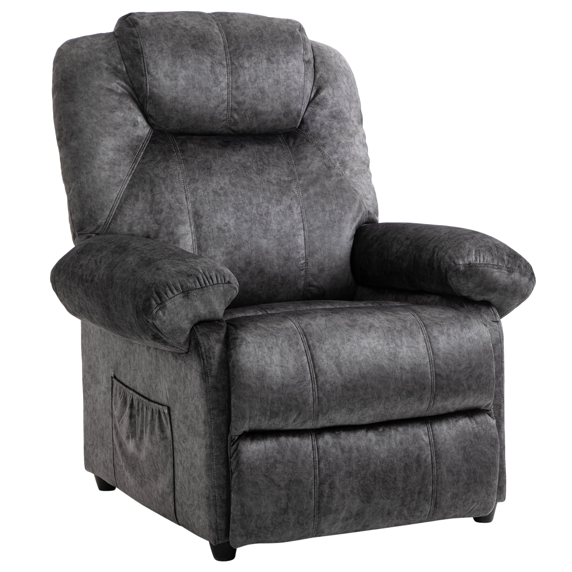 Manual Reclining Fabric Relax Chair with Removable Footrest and Side Pocket, Black