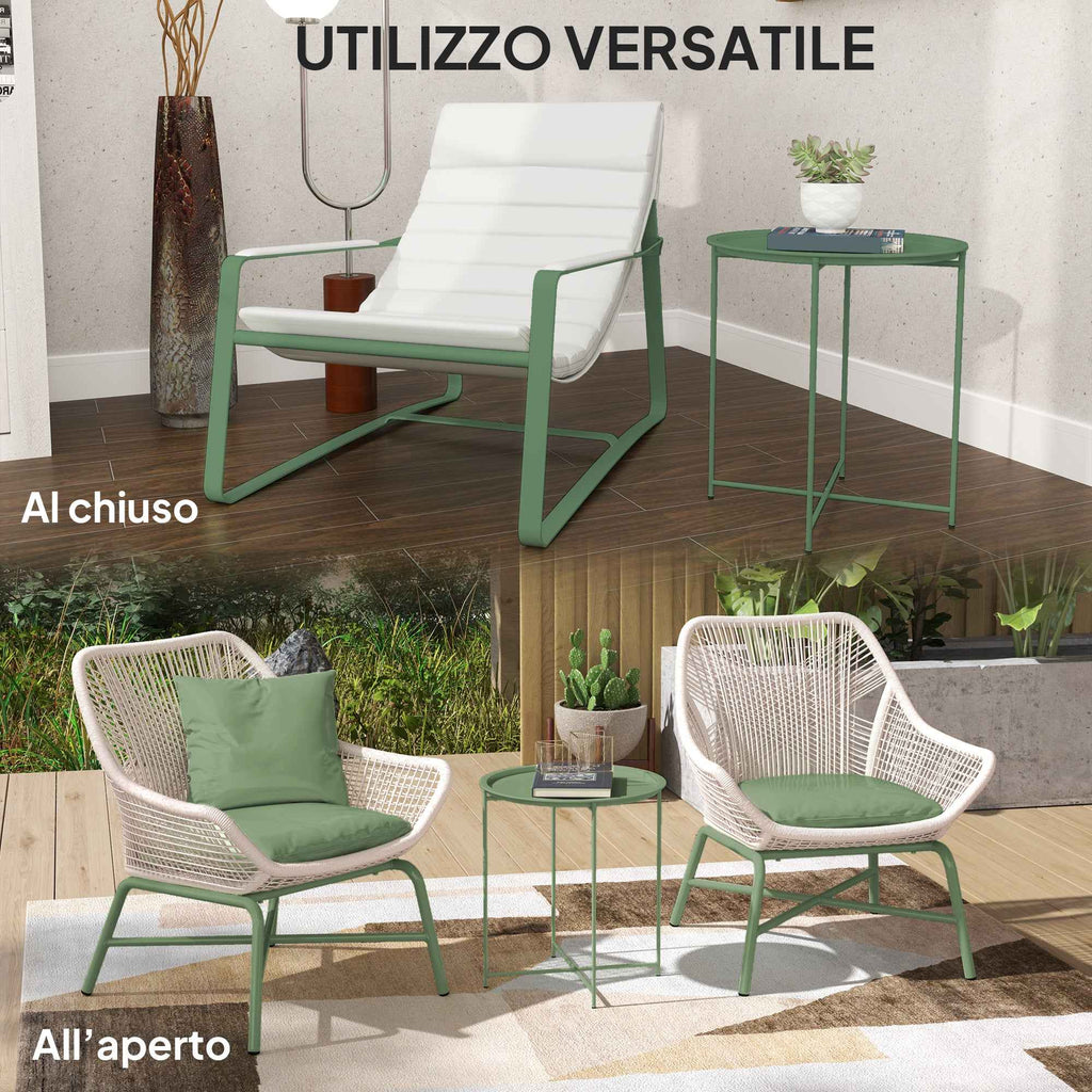 Outsunny Garden Table with Removable Tray and Folding Steel Legs, Ø46x50 cm, Green