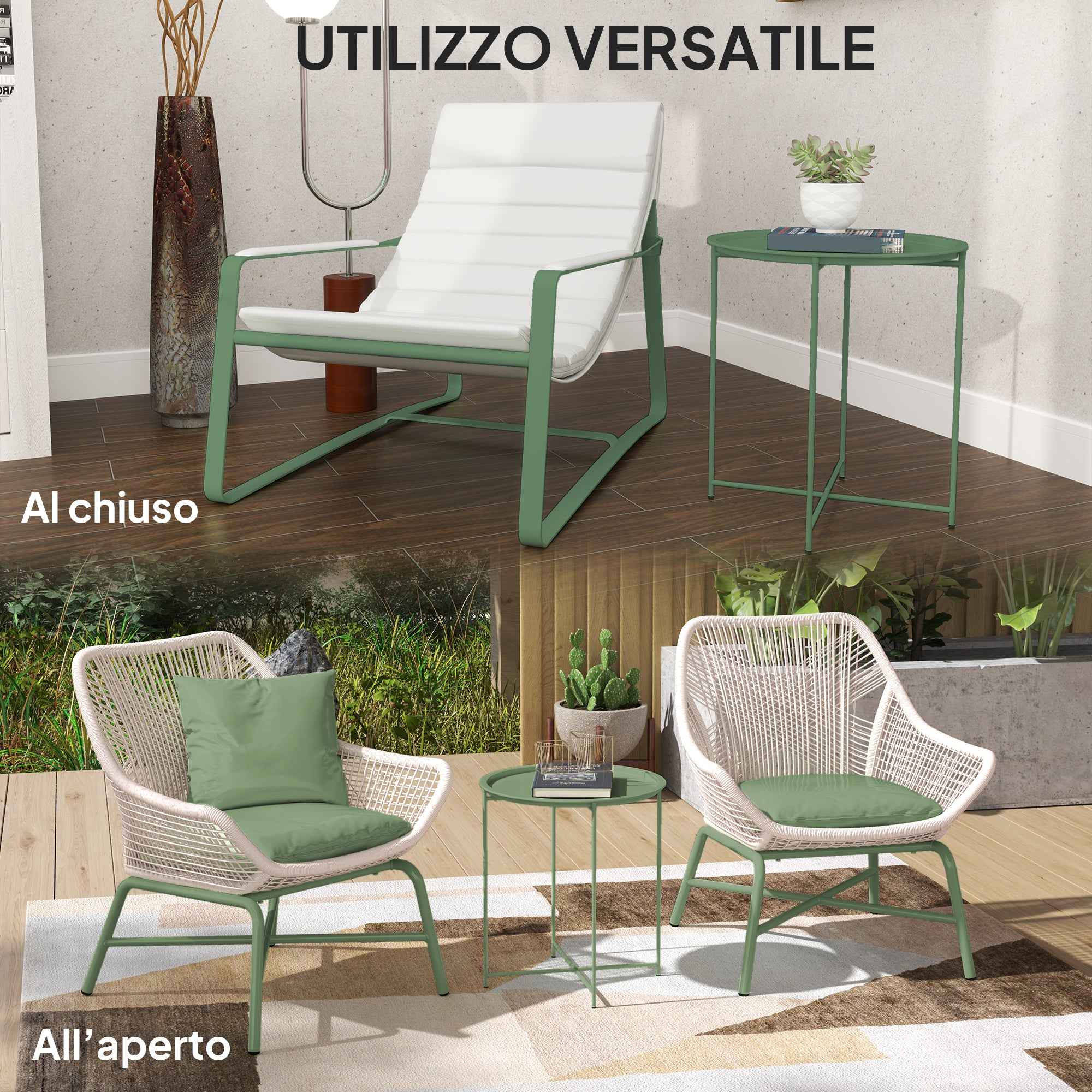 Outsunny Garden Table with Removable Tray and Folding Steel Legs, Ø46x50 cm, Green
