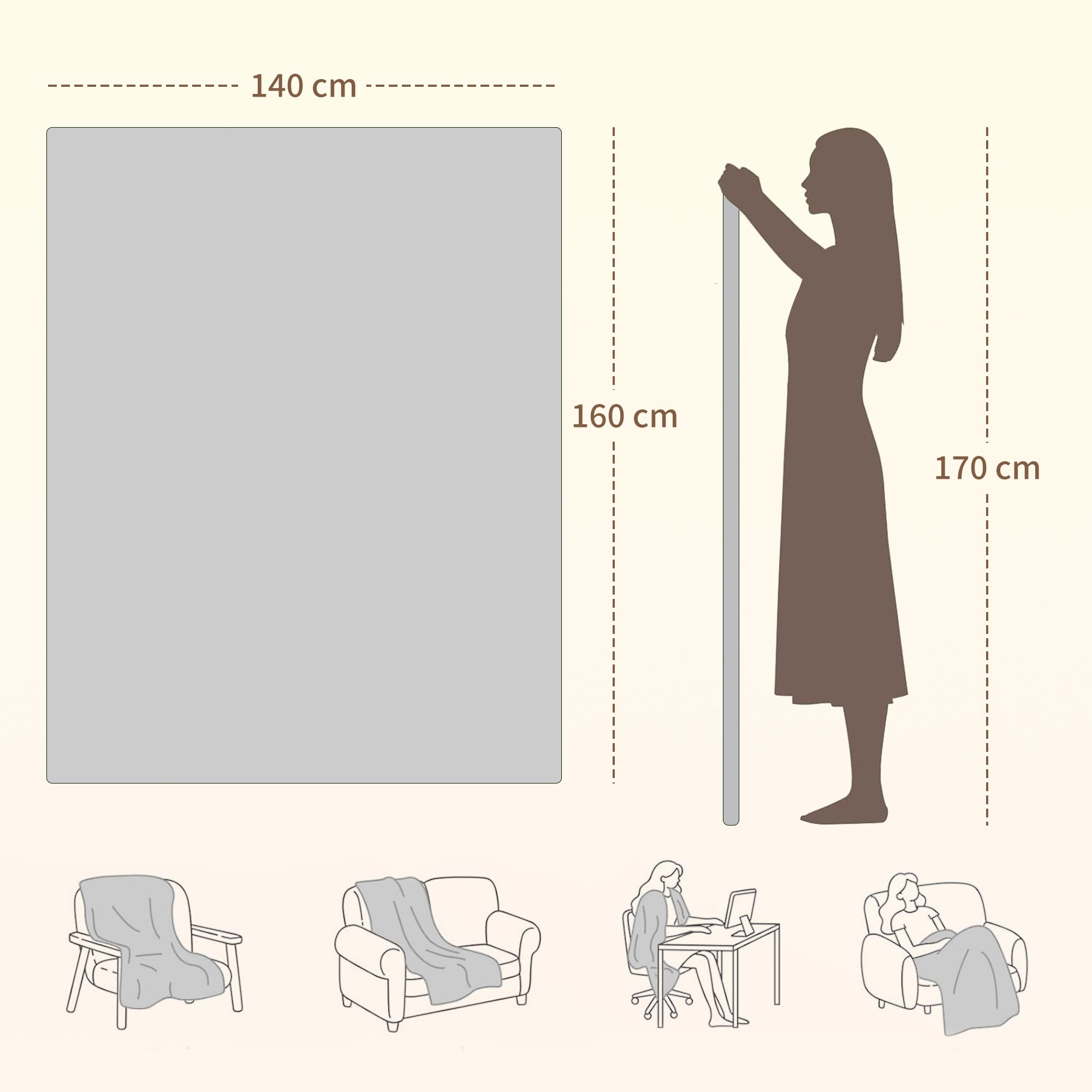 Electric Blanket 160x140 cm with 5 Heat Levels and 2 Remote Controls, in Fleece and Polyester, Grey