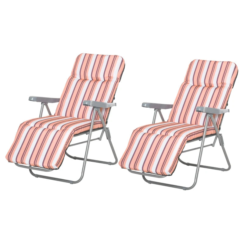 Outdoor Deck Chair Set of 2, 5-Position Reclining with Cushion, 60x75x102cm Grey Orange - Borge' Group Limited