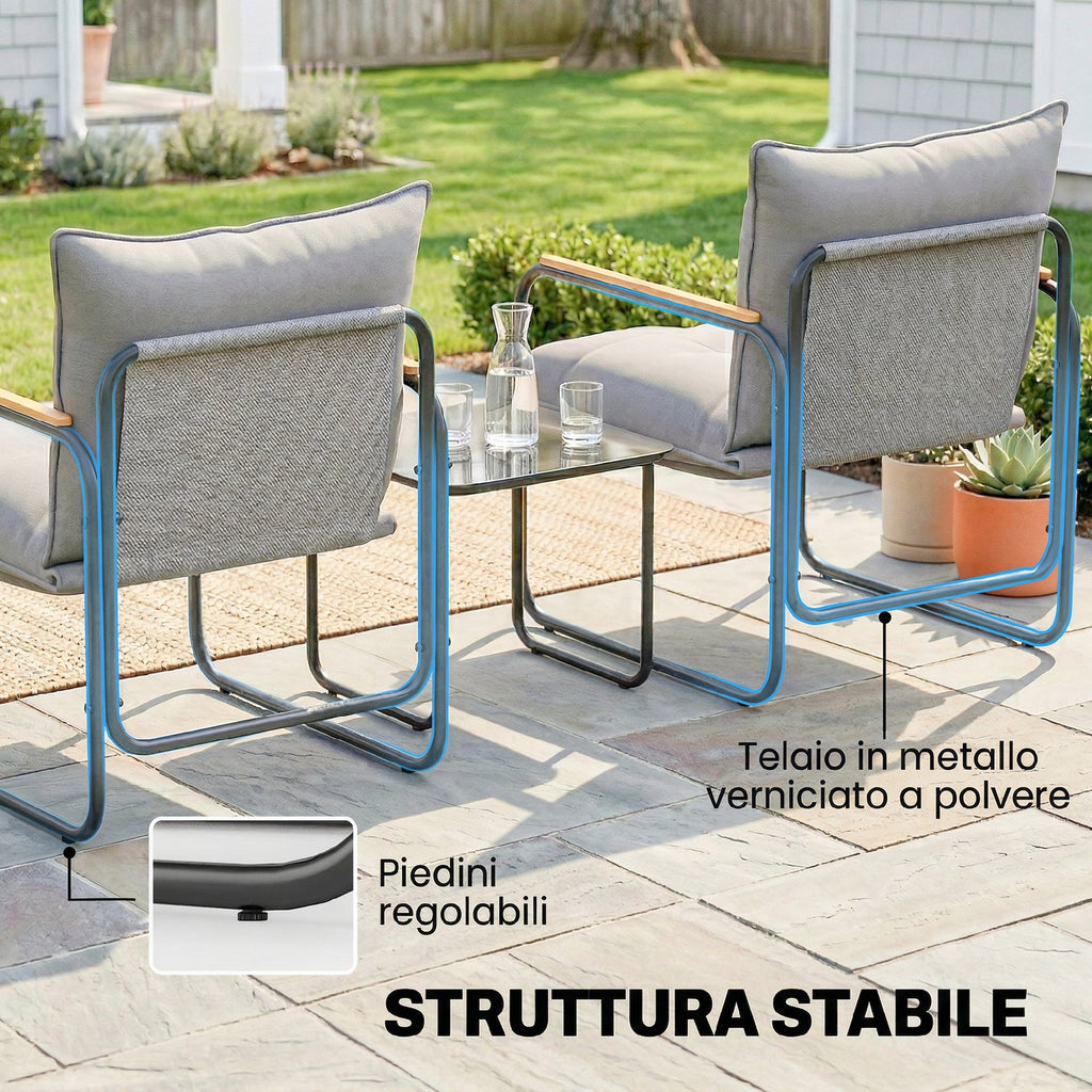 Outsunny 3-Piece Bistro Set, Outdoor Metal Furniture with Cushions, Dark Grey