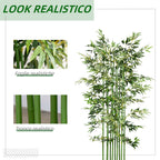 180cm Tall Artificial Bamboo Plant with 1640 Leaves and Pine Wood Base 35x10x10cm, Green
