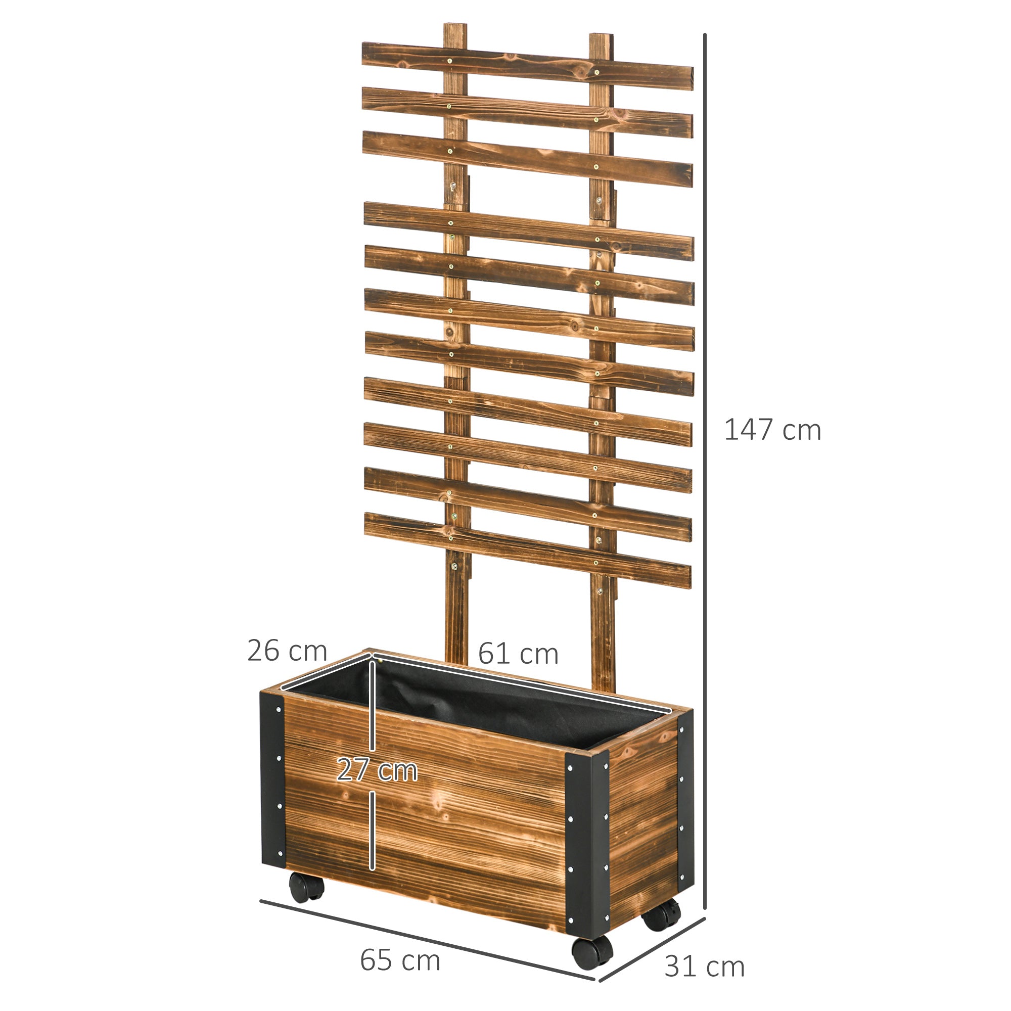 Fioriera outsunny with bucking for climbing and wheels, in fir wood, 65x31x147 cm, brown - Borgè