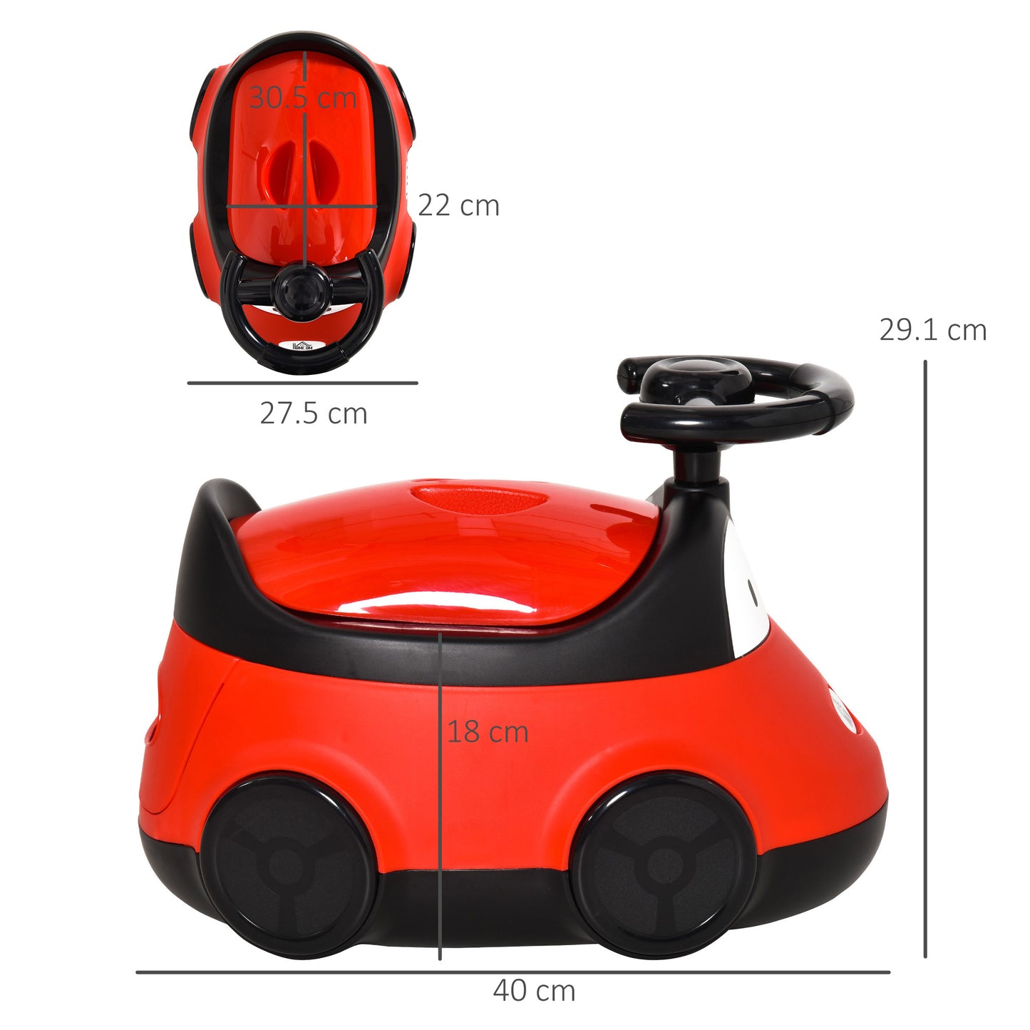 Car-Shaped Potty for Children from 6 Months to 3 Years with Steering Wheel and Removable Tray, Red