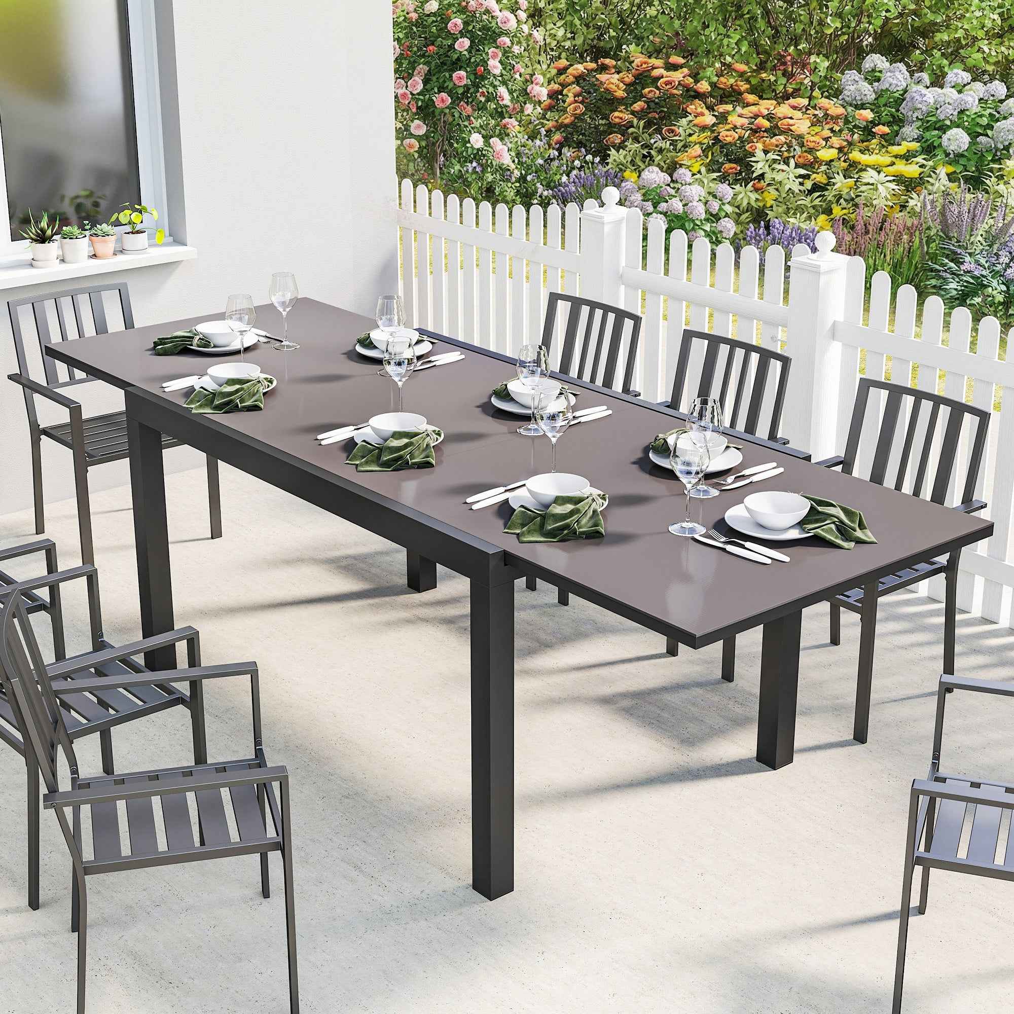 Outsunny Garden Table Extendable Dining Table 140/240x90 cm Black