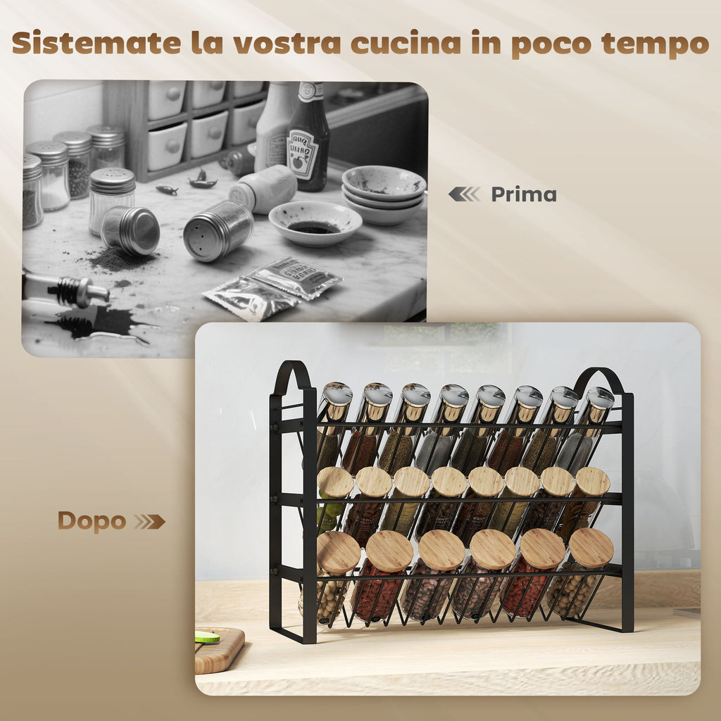 3-Tier Kitchen Spice Rack, Space-Saving Organizer with Slanted Metal Shelves, Black