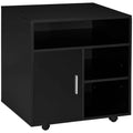 HOMCOM Rolling Printer Stand with Cabinet and 3 Open Shelves, Wooden, 60x50x65.5 cm, Black