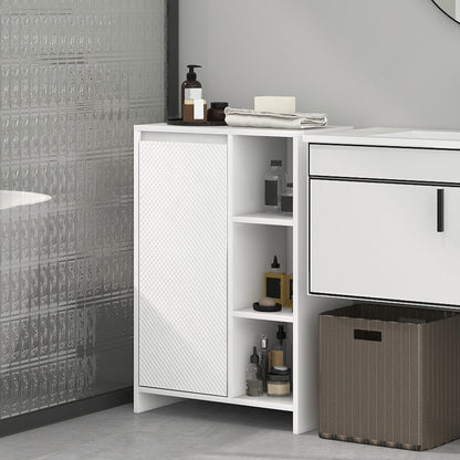 Bathroom Cabinet with 3 Open Shelves and One-Door Cabinet with Adjustable Shelf, 53x30x80cm, White