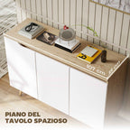 HOMCOM Modern 3-Door Sideboard with 3 Adjustable Shelves and 5 Wooden Legs, 107x35x76.5 cm, White and Oak