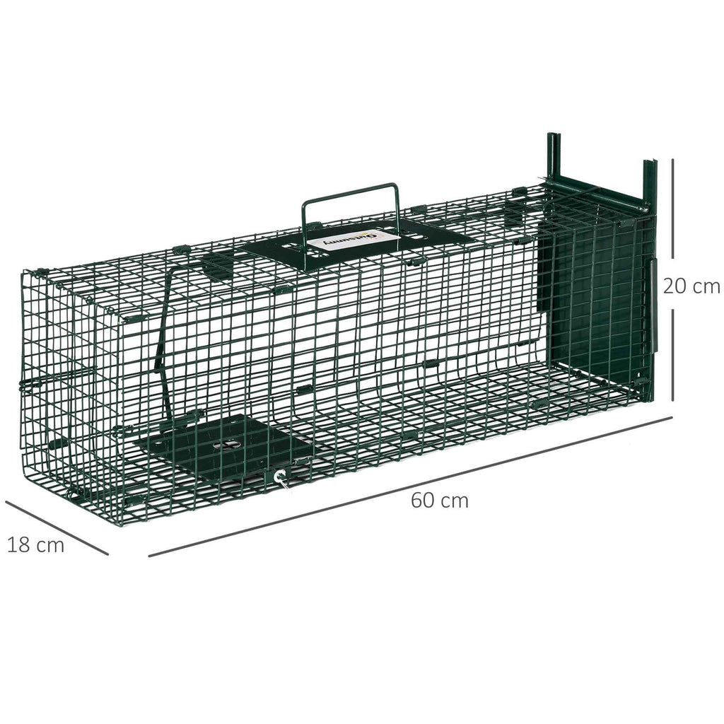 Outsunny Rat, Mice, and Nutria Cage Trap with Single Door, 60x18x20cm, Green