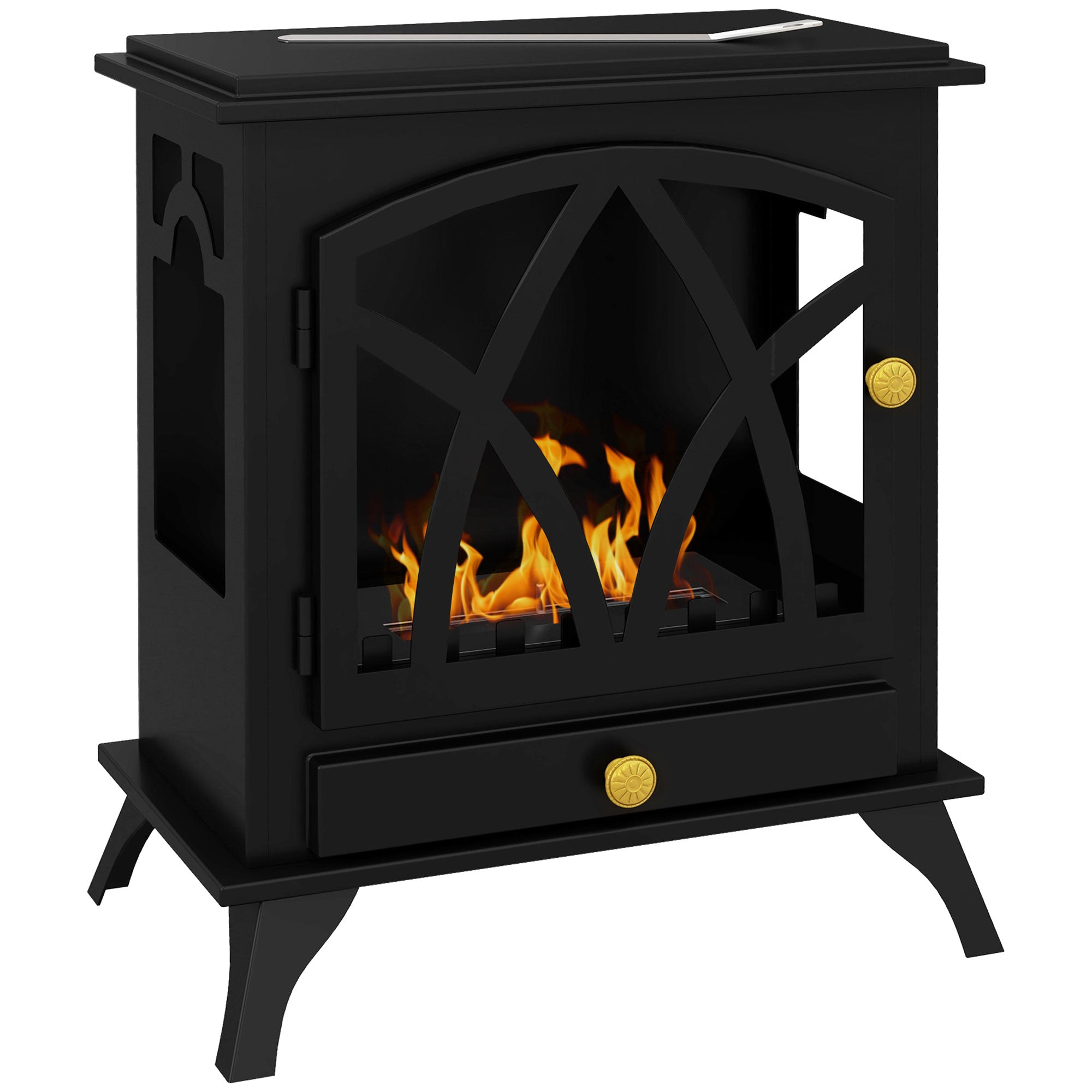 Floor-Standing Bioethanol Fireplace with 1.2L Burner and 25-Inch Cover, 45 x 28 x 54cm, Black