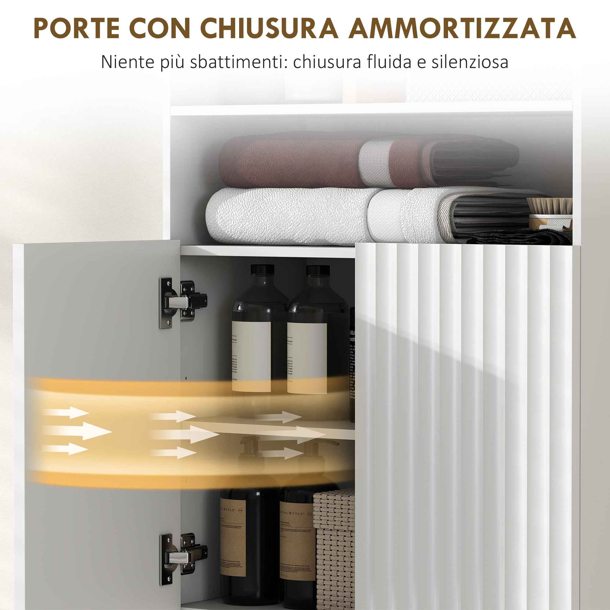 HOMCOM Modern Bathroom Cabinet with 2 Open Shelves and Soft-Close Doors, 60x31.8x93 cm, White