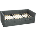 HOMCOM Single Bed with Pull-Out Second Bed, Fabric Upholstery and Armrests, 205x181x70 cm, Dark Grey