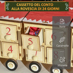 Christmas Advent Calendar Train with Santa Claus and LED Light Included, Plywood, 40x8x11 cm