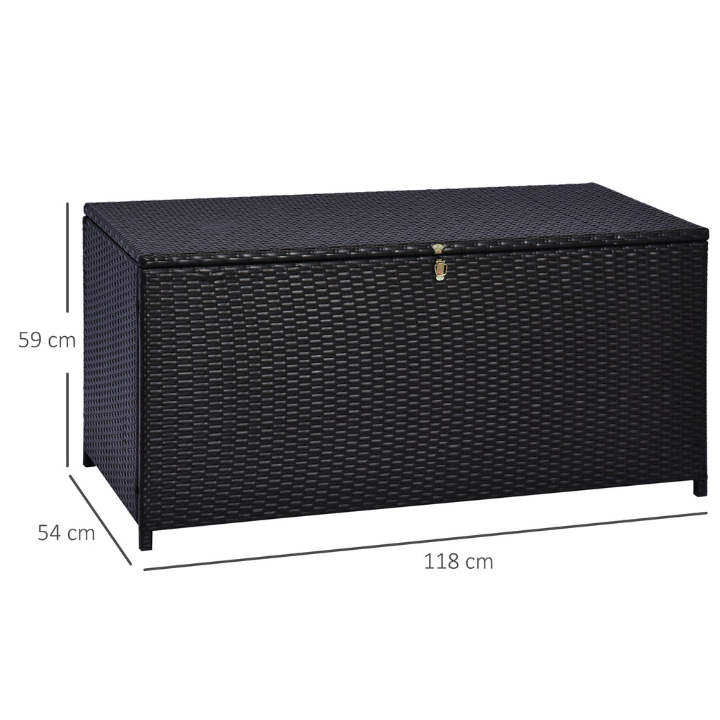 284L Outdoor Storage Chest with Gas Piston, PE Rattan and Steel, 118x54x59 cm, Dark Brown