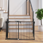 Folding Safety Gate 6 Sections, Steel Dog Barrier Gate, Automatic Locking and Closing System, Black - Borgè
