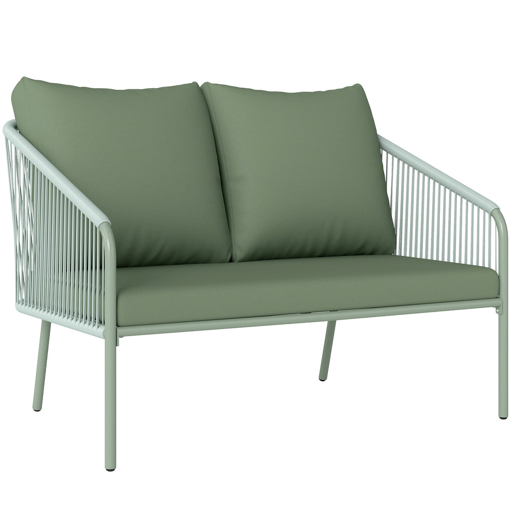 2 Seater PE Rattan Garden Sofa Boho Style with Removable Cushions and Armrests, Green