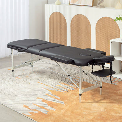 Black Foldable Massage Table with Adjustable Height, in Aluminum and Plastic, 215x60x61-84 cm, Black