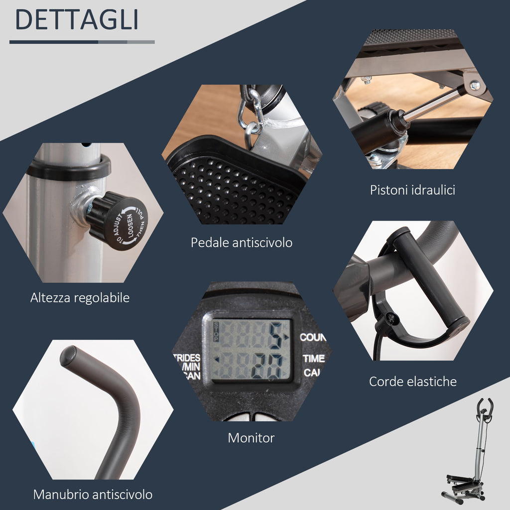 Stepper with Adjustable Handlebar, LCD Monitor and Elastic Bands, 55x53x118-128cm, Black