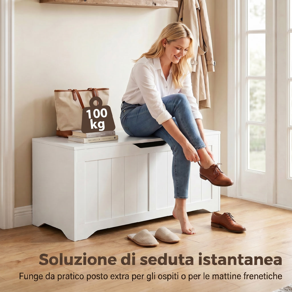 HOMCOM 136L Wooden Storage Bench with Lift-Top Lid, 100x40x45cm, White