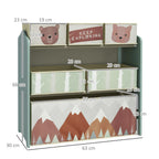 ZONEKIZ Children's Toy Shelf with 6 Removable Fabric Containers, 63x30x66cm, Green - Borgè