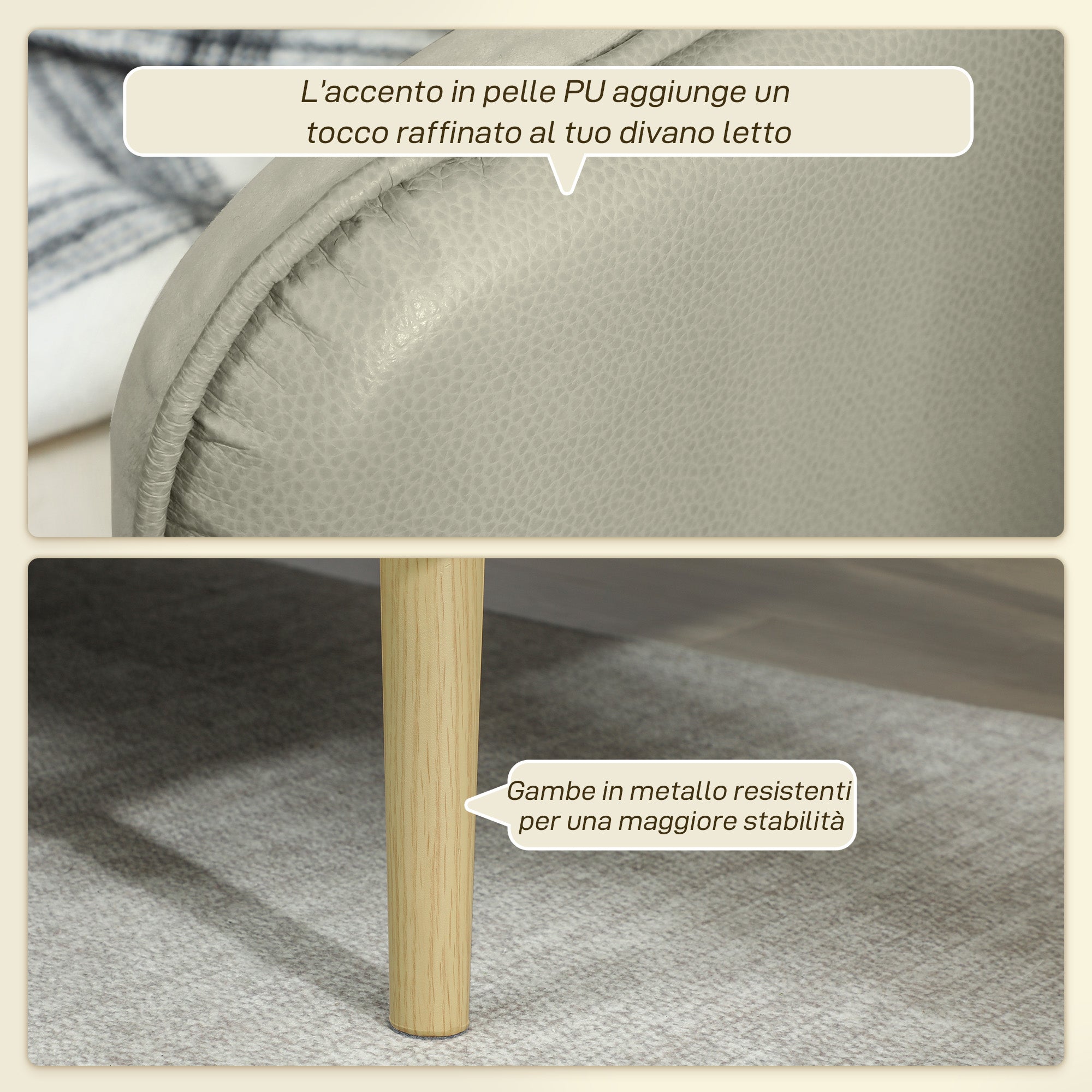 3-Seater Sofa Bed with Reclining Backrest and Velvet Upholstery, 185x84x83 cm, Beige